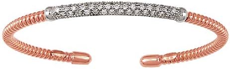 0.65 Ct Diamonds 18k Gold 4mm Ribbed Cuff Bangle Bracelet