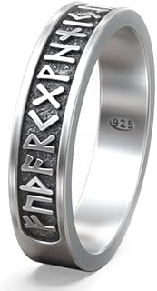 Viking Rune Band Ring Sterling Silver 925 Elder Futhark Nordic Runic Symbols Pagan Celtic Wedding Thumb Rings Norse Scandinavian Jewelry for Men Women