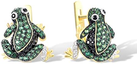 Santuzza 925 Sterling Silver Frog Wedding Ring-Style Dangle Earrings with Latch Back for Women, Accented with Green Spinel & Cubic Zirconia