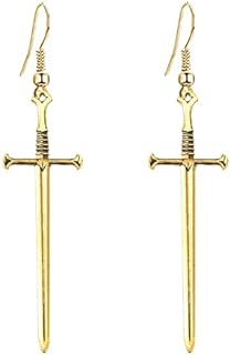 Vintage Gothic Silver Plated Sword Cross Dangle Earrings with French Wire Back Finding for Women and Girls - Retro Punk Halloween Jewelry