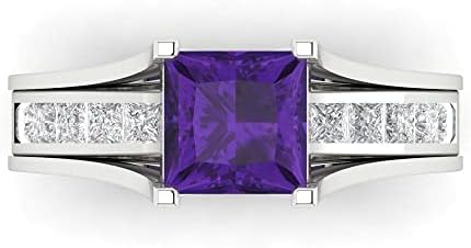Clara Pucci 3.40ct Princess Cut Natural Amethyst Engagement Ring in 18K White Gold Size 3.5