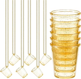 12 Pcs Shot Glass on Beaded Necklace Gold Clear Shot Cups Disposable Plastic Shot Cups for Birthday Wedding Festival Parade Party Favor Groom Bride Supplies