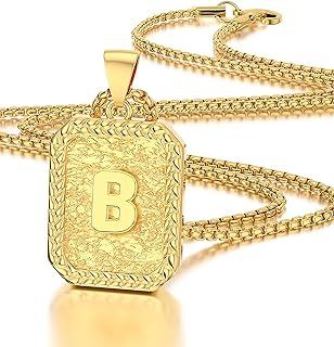 Personalized Initial Letter Stainless Steel Pendant Necklace with Cuban Chain and Lobster Clasp, 18K Gold Plated, for Men and Women - 20 Inches