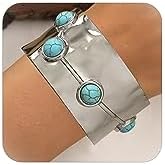 Long Tiantian Birthstone Cuff Bracelet with Turquoise Beads for Women and Girls, Bohemian Multilayer Leather Wristband Design