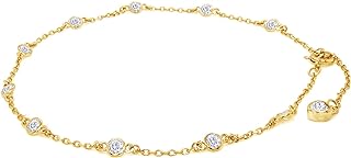3MM Round Moissanite Diamond Lab Created Bezel Set Single Piece Station Anklet Bracelet For Women In 14K Gold Over Sterling Silver Jewelry (1 Cttw), Mother's Day Gift For Her