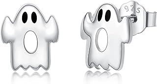 925 Sterling Silver Ghost Stud Earrings - Punk Gothic Style - Ideal for Halloween, Parties, or Everyday Wear - Comfortable Stud Back Finding - Perfect Gift for Women and Girls