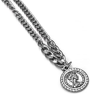 NC Two-sided Coin Pendant Necklace Titanium Steel Silver Vintage Textured Medallion Necklace Round Circle Disc Necklace