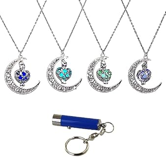 Enchanting Zinc Alloy Glow-In-The-Dark Crescent Moon Necklaces in Vibrant Colors for Whimsical Accessory Lovers - Set of 4