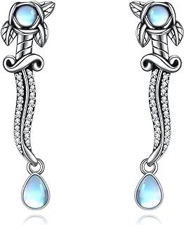 Sword-Inspired Sterling Silver Stud Earrings with Push Back & Moonstone Detail - Vintage Women's Jewelry Gift