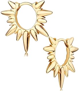 Fettero Women's 14K Gold-Plated Clutchless Boho Hoop Earrings with Cubic Zirconia Spike Detail