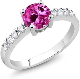 Gem Stone King Pink Created Sapphire Engagement Anniversary Promise Ring For Women (1.24 Cttw, Gemstone September Birthstone, Round 6MM, Available in Size 5,6,7,8,9)
