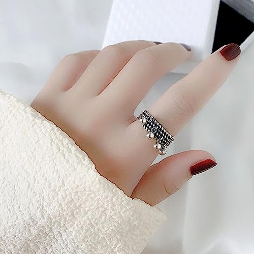 Vintage 925 Sterling Silver Open Ring Beads Tassel Multi-Layer Woven Ring Handmade Polishing Dainty Ring Jewelry Comfort Fit Cute Charms Dangle Jewelry Christmas BFF Gift