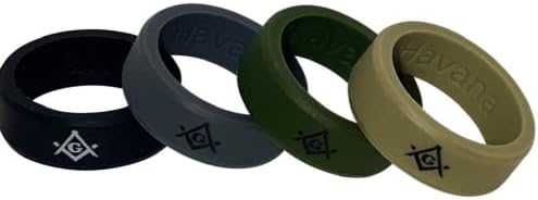 Silicone Freemason Wedding Ring | Men's Masonic Breathable Design Gem | Ergonomic Sleek Casual and Formal Accessory