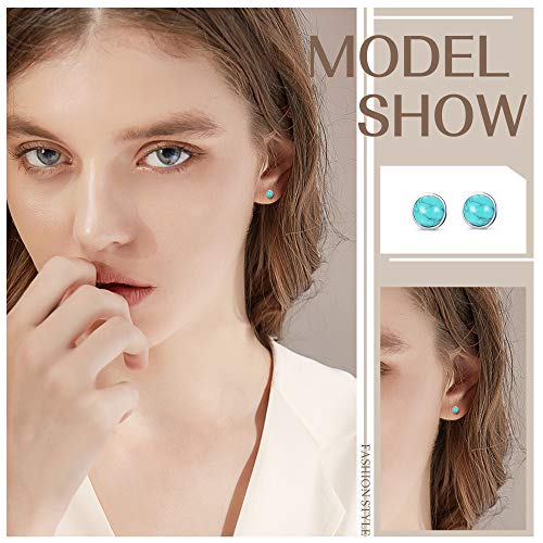 925 Sterling Silver Stud Earrings for Womens Teens Moonstone Earrings Turquoise Black Earrings Round Gemstone Stud Gift Christmas Valentine’s Day