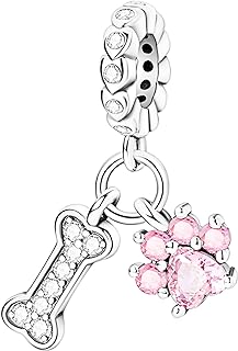 925 Sterling Silver Charm Bracelet with Zircon Gem, Pink Claw & Lovely Bones Design, Perfect for Women/Men/Teens