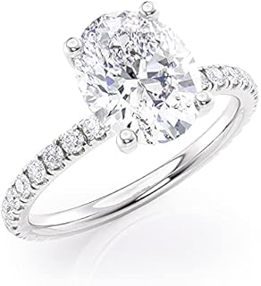 2 to 6 Carat Oval Moissanite Engagement Ring - 1/4 Carat Round Natural Diamond - 14K Gold (G-H/VS, G-H/SI, cttw, DEW) Wedding Promise Ring for Women Size 4 to 11 Made in USA