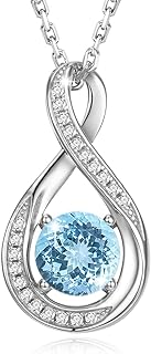 925 Sterling Silver Infinity Pendant Aquamarine Necklace with Lobster Clasp and Adjustable Cable Chain – Hypoallergenic Fine Jewelry Gift for Women and Girls – Enhance Outfit Elegance and Love Statement