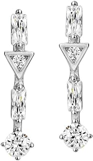 Michooyel S925 CZ Baguette Stud Earrings Sterling Silver Crawlers Earrings Fine Jewelry for Women Girls