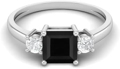 Princess-Cut Black Spinel Sterling Silver Trio Stone Ring for Women - Elegant Engagement/Promise Design