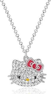 Hello Kitty Sanrio Girls Pave Pendant Necklace 16"+3" - Official License Necklace for Girls Jewelry