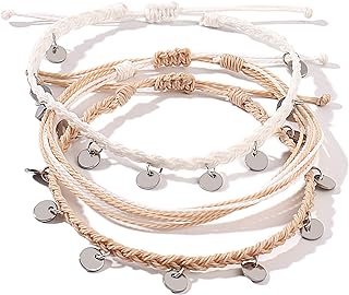 FANCY SHINY String Ankle Bracelets Waterproof Rope Anklets Braided Beach Boho Coin Anklets Cute Friendship Foot Jewelry for Women Teen Girls