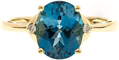 Gin & Grace 10K Yellow Gold Genuine London Blue Topaz Ring with Diamonds for women | Ethically, authentically & organically sourced (Oval-cut) shaped London Blue Topaz hand-crafted jewelry for her