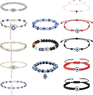 Sanfenly Evil Eye Bracelets for Women Men Mal De Ojo Bracelets Knot Red Black Blue Hamsa Beaded Mexican Protection Evil Eye Bracelets Pack