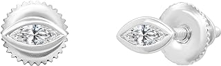 ALLORYA 0.25 Carat Marquise Cubic Zirconia Solitaire Stud Earrings for Women in 925 Sterling Silver