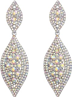 Flyonce Women's Crystal Clip-On Bridal Earrings, Alloy Drop Dangle Design, 3.3 Inches