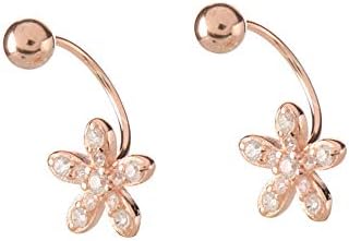 CZ Flower Dangle Ball Half Small Piercing Hoop Stud Earrings for Women Girls Sterling Silver Crystal Drop Front Back Huggie Hoops Tragus Curved Barbell Daith Rook Ear Body Ring 20G