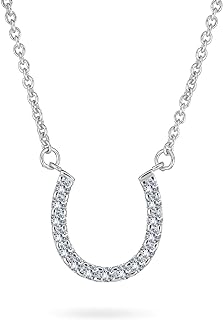 CZ Pave Cubic Zirconia Lucky Good Luck Horseshoe Pendant Necklace Western Jewelry For Women Teen 14K Gold Plated .925 Sterling Silver