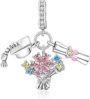 Amuefer 925 Sterling Silver Charms for Bracelets, Grad Cap Flower Wise Owl Rabbit Egg Sunflower Butterfly Bead Pendant Spring Easter Graduation Mother's Day Jewelry Gifts for Women Friend