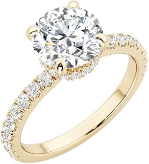 PEORA 14K Gold 2 Carat Round Center F/VVS2 IGI Certified Lab Grown Diamond Engagement Ring Pave Set, Sizes 4 to 10