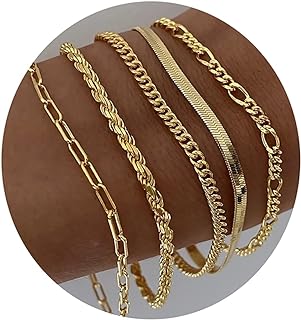 DEARMAY Gold Bracelets for Women, 14K Real Gold Jewelry Sets for Women Cute Tennis Beaded Bracelets for Women Cuban Link Paperclip Chain Dainty Bracelet Pack Gifts for Women Girls