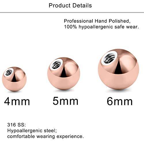Lcolyoli 14G Piercing Balls Externally Threaded Replacement Ball Surgical Steel Balls Industrial Earring Tongue Nipple Belly Button Rings Body Jewelry Piercing Barbell Parts DIA. 4mm 5mm 6mm