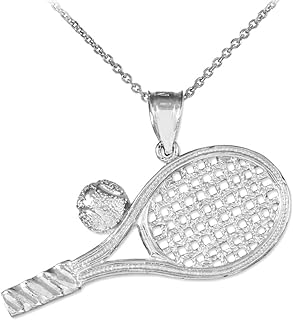 Spring Ring Clasp, Rolo Chain Tennis Pendant Necklace with Sterling Silver Racquet and Ball Charm for Tennis Lovers, Crafted in USA