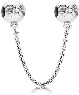 MiniJewelry Safety Chain Charm for Bracelets Key Heart Family Forever Secure Stopper Lock Beads Sterling Silver Safety Chain for Bracelets