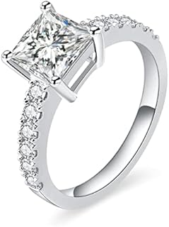 2 ct princess cut moissanite engagement rings for women,D Color VVS1 Clarity Lab Created Diamond Solitaire Ring 18k White Gold Plated 925 Sterling Silver valentine's day jewelry gifts