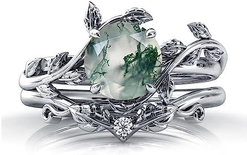 925 Sterling Silver Seiyang Moss Agate Engagement Ring for Women, Hypoallergenic Promise Wedding Ring with No Gem Shape/Design
