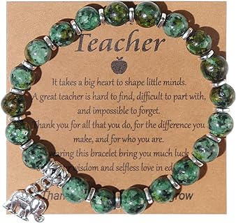 Natural Stone Elephant Bead Bracelet with Rope Chain and Metal Gem - Charm Design for Good Luck, Healing and Gifts