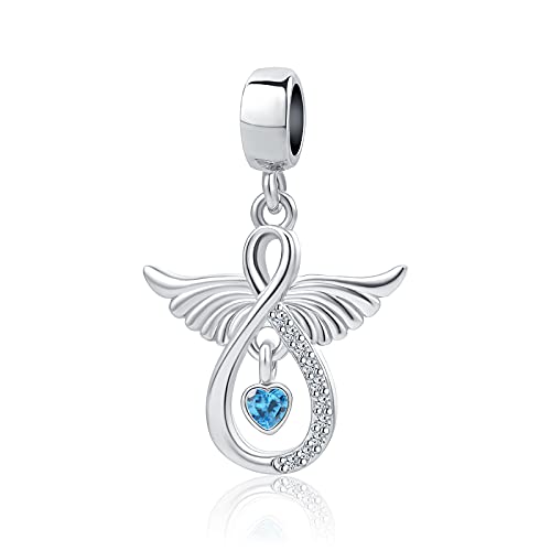 Angel Wings Charms for Pandora Bracelets Necklace Women Heart Blue Crystal Infinity Girlfriend Mom Granddaughter Birthday Beads