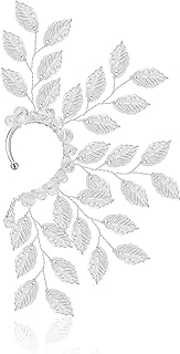 Zinc Alloy Push-Back Silver Leaf Wrap Elf Earring Cuff for Women and Girls - No Gemstone
