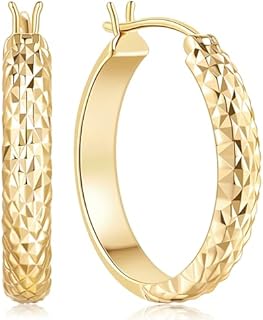 14K Gold Chunky Hoop Earrings for Women with Hypoallergenic Hinged Hoop Back Finding, No Gemstone, 25mm*4.4mm