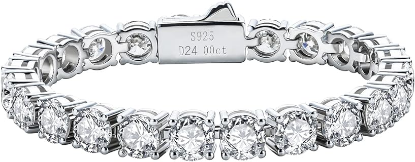 AnuClub 14K Gold Plated Sterling Silver Tennis Bracelet with Round Cut D Color VVS1 Moissanite Gems, Box Chain & Lobster Claw Clasp for Women and Men