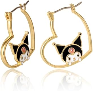Sanrio Kuromi Earrings, Gold Tone Flash-Plated Hello Kitty Jewelry for Women Official License, Hello Kitty and Friends