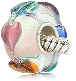 Murano Glass Lampwork Crystal Beads with Sterling Silver Core Colorful Heart Beads Charms for Charm Bracelets
