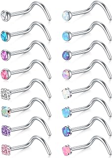 Briana Williams 20G Nose Screw Studs Surgical Steel Nose Rings Piercing 1.5mm 2mm 2.5mm CZ Inlaid Opal Nostril Nose Piercing Jewelry