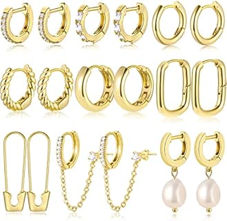 9 Pairs Small Gold Huggie Hoop Earrings for Women, 14K Gold Plated Lightweight Cartilage Earring Set, Hypoallergenic Gold Hoop Earrings for Gift