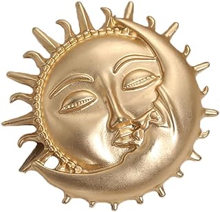 Golden Moon Sun Face Brooch Pin Vintage Moon with Sun Lapel Pin Half Moon Flaming Sun Pin Women Girls Clothing Accessories Badges for Hat Schoolbags