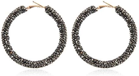 Sparkly Cubic Jewel Geometric Statement Hoop Earrings - Bling Crystal Rhinestone Glitter Hexagon Round Hoops, Vertical Bar
